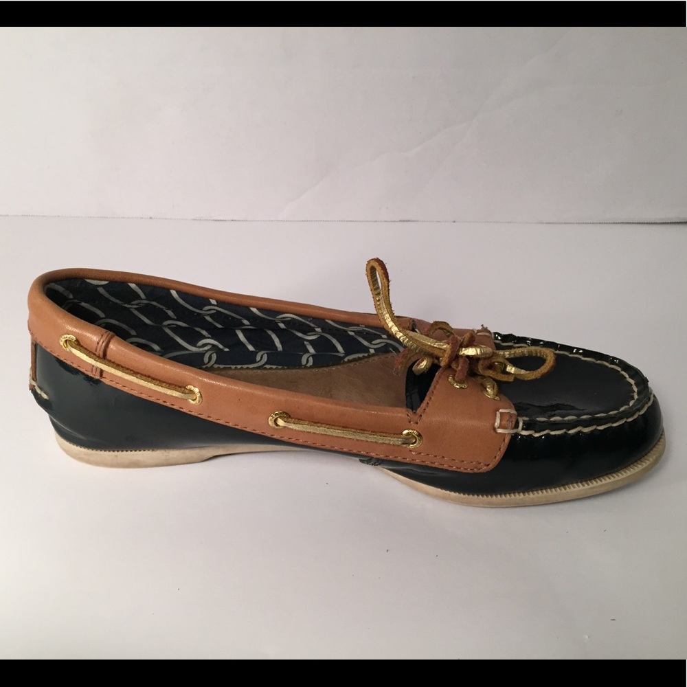 SPERRY Navy Blue/Brown Gold Lace Shoes 6.5M US - Picture 4 of 8